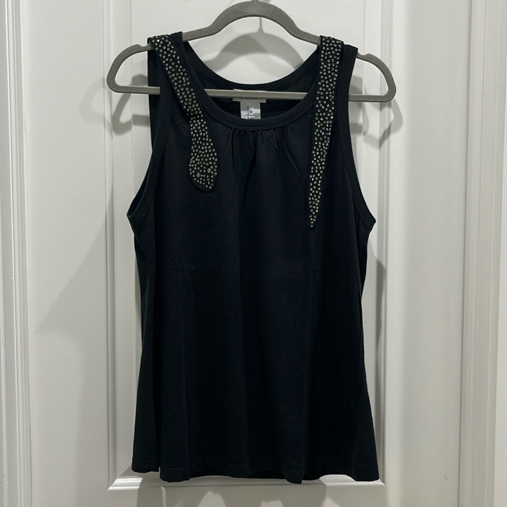 NWT Sonia By Sonia Rykiel Rhinestone Stone Serpent Neckline Black Tank Top Sz M